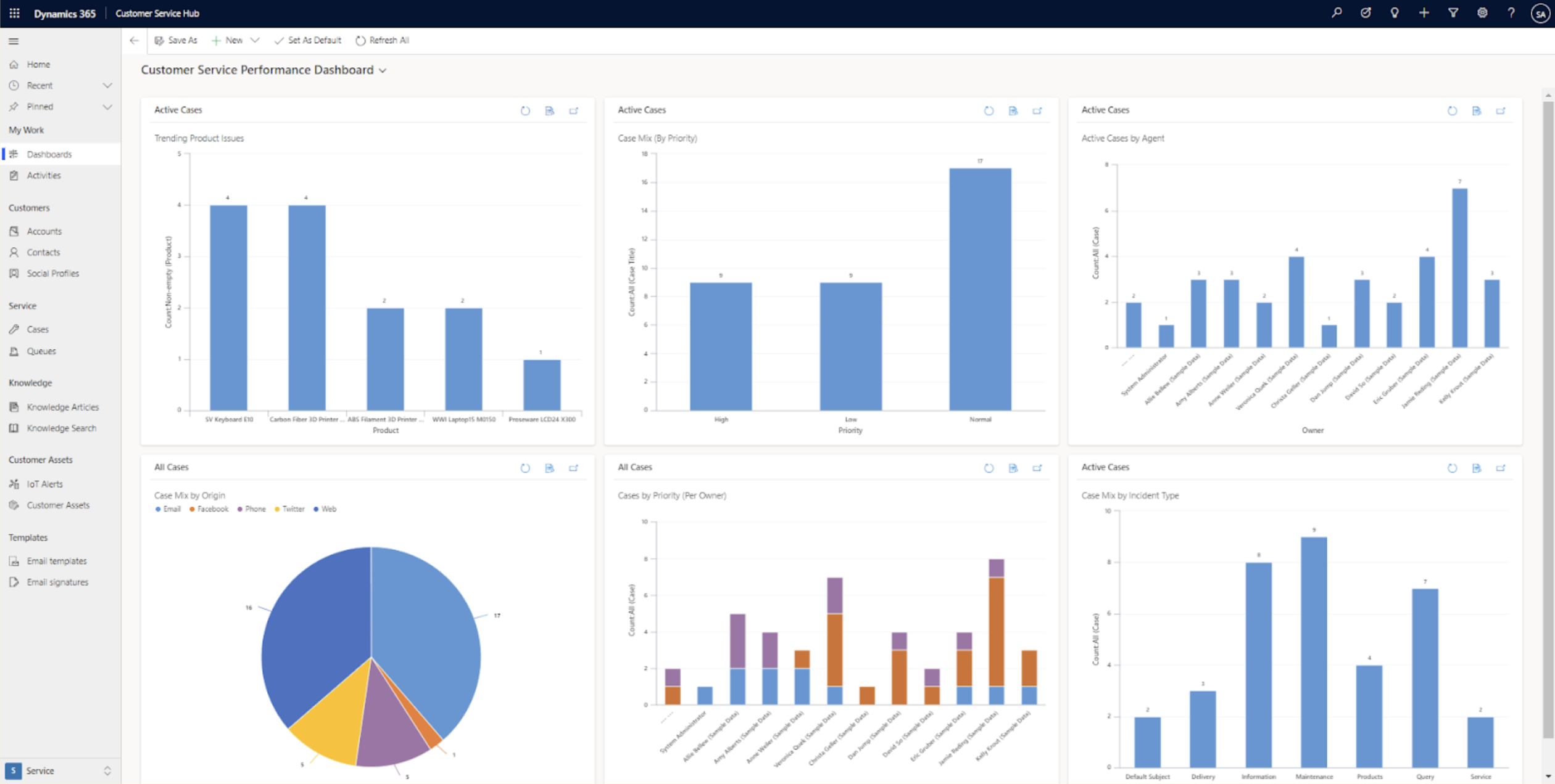 Customer Service Performance Dashboard on MS Dynamics 365